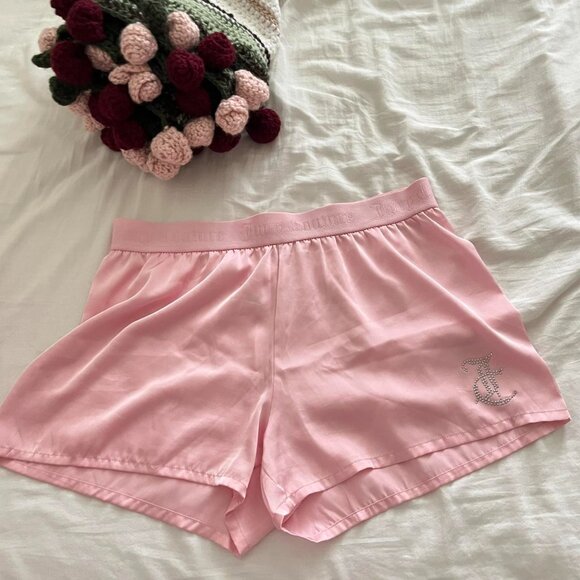 Y2K Vintage Juicy Couture Pink Rhinestone Satin Shorts - Picture 3 of 8